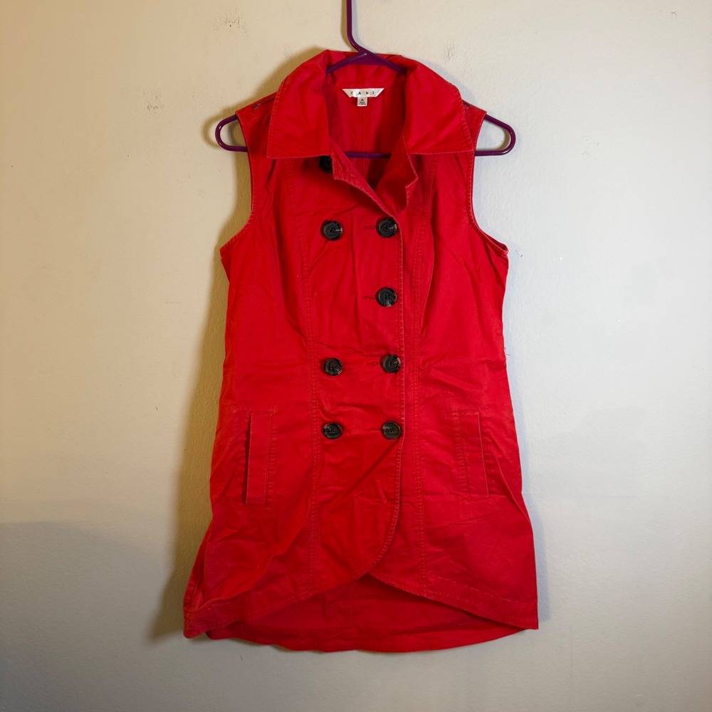 Cabi Red Double Breasted Trench Vest Sleeveless Jacket Style 304 Womens Size 4